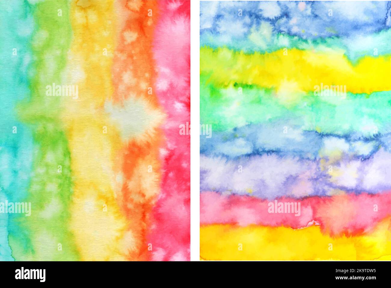 Set di astratto coloratissimi colori arcobaleno watercolor textures. Sfondi creativi. Illustrazione Vettoriale