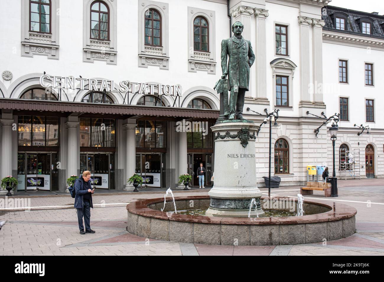 Statua in bronzo di Nils Ericson di fronte alla stazione centrale di Stoccolma o alla stazione centrale di Stoccolma, Svezia Foto Stock