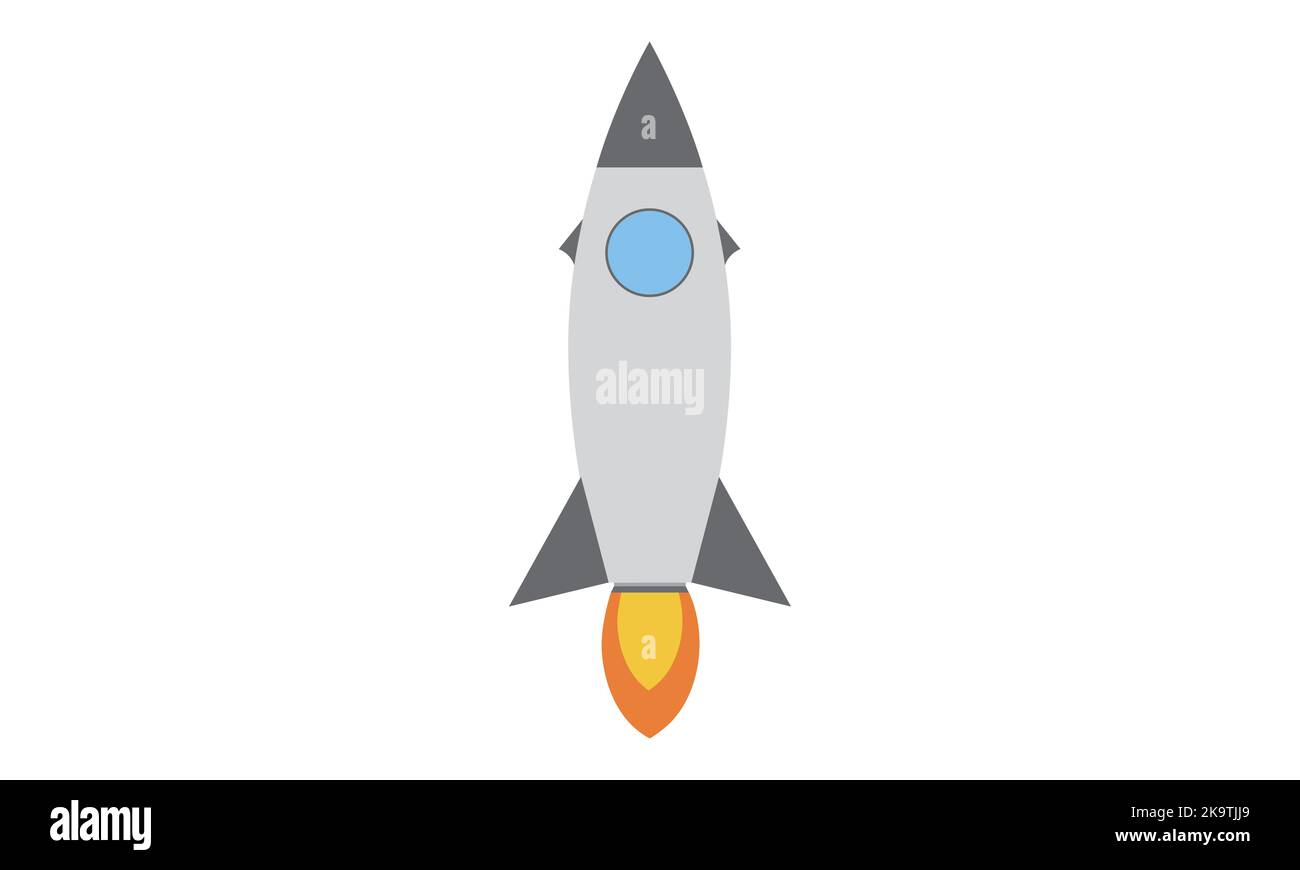 Cartoon razzo spazio nave decollo, isolato vettore illustrazione. Icona della navicella spaziale retrò semplice. Illustrazione Vettoriale