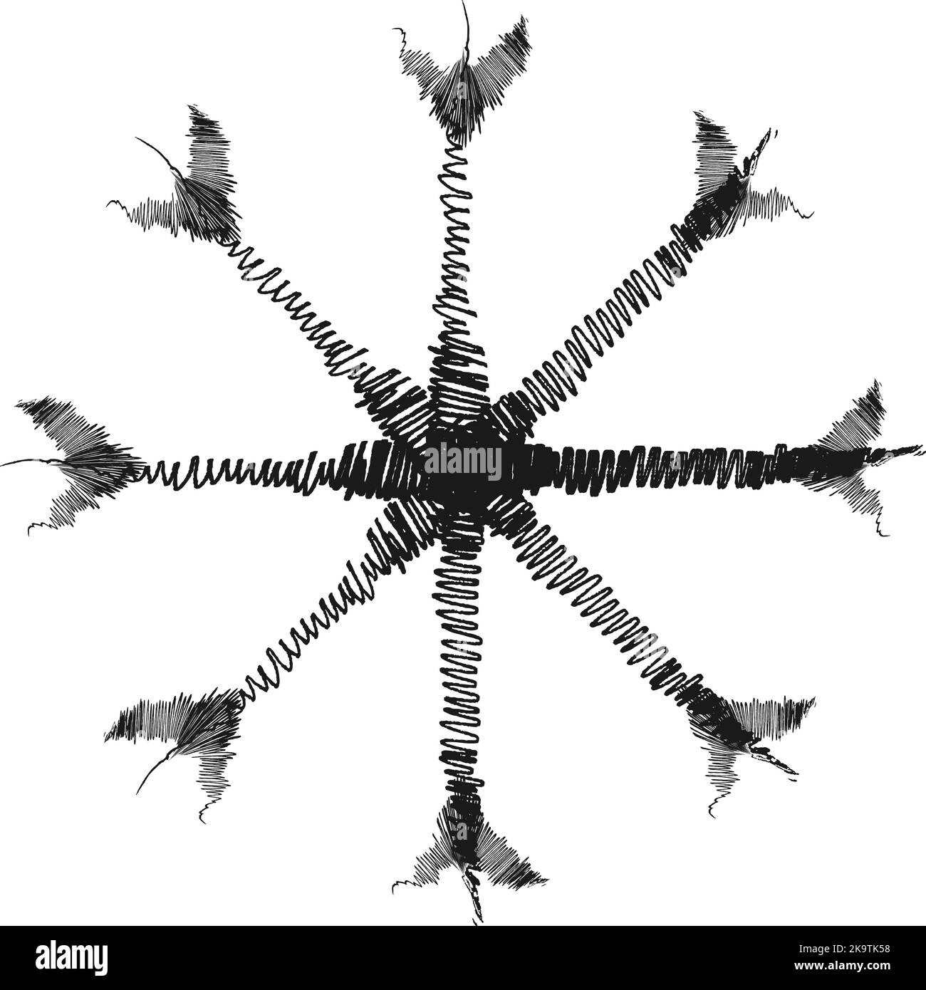 Contorno immagine astratta disegnata a mano con pennellate di silhouette a fiocco di neve in stile doodle. Isolare. Adatto per striscioni, icone, cartoline, poster, etichette, saluto, sfondo, brochure, prezzo Illustrazione Vettoriale