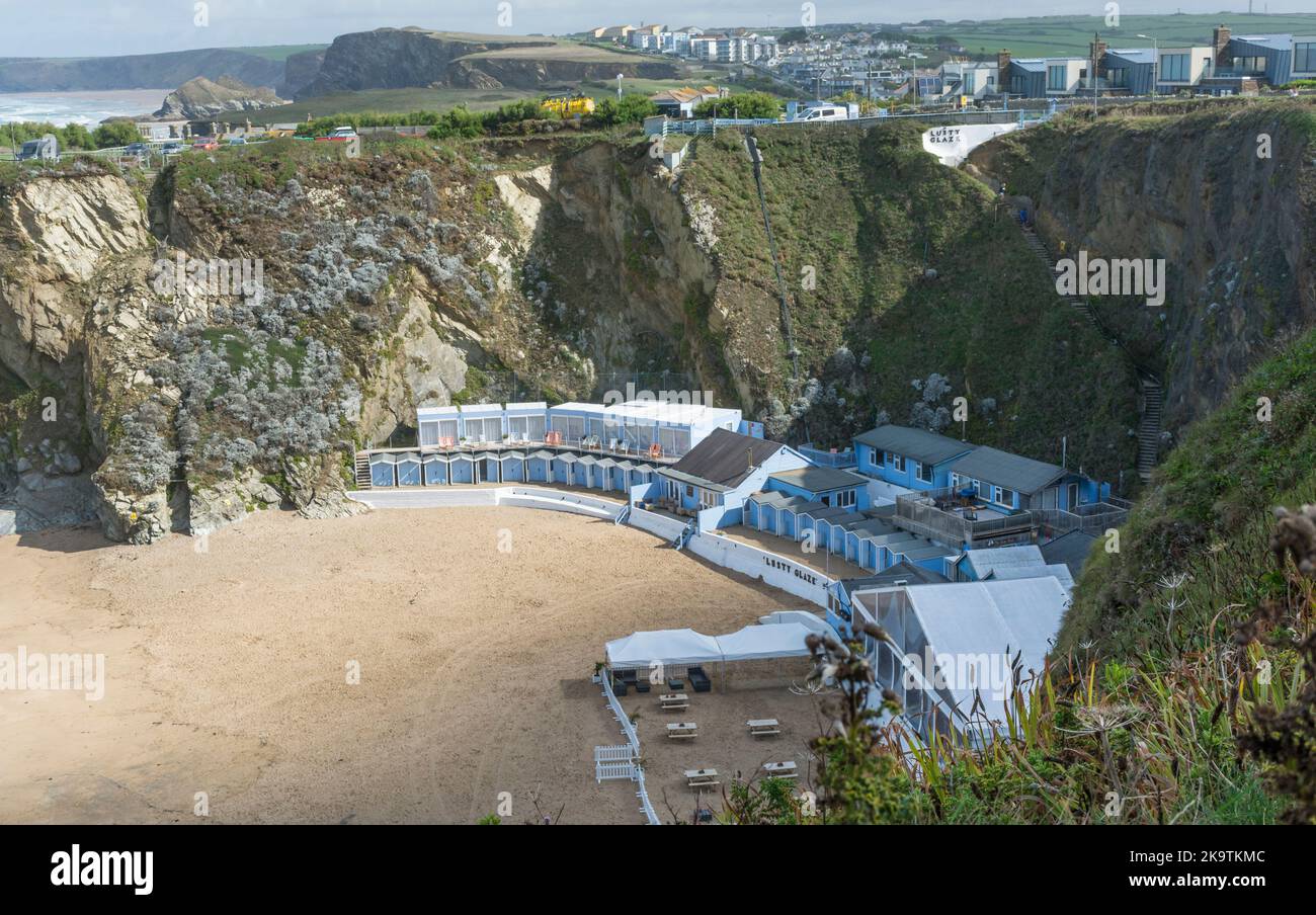 Lusty Glaze Beach, Newquay, North Cornwall, Regno Unito. Scattato il 9 settembre 2022. Foto Stock