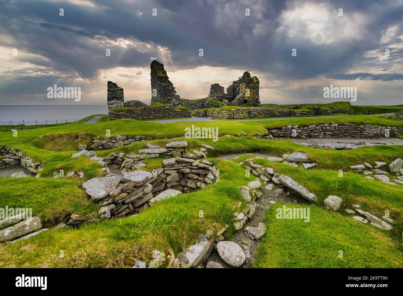 Sito archeologico preistorico di Jarlshof, isole Shetland, Regno Unito Foto Stock