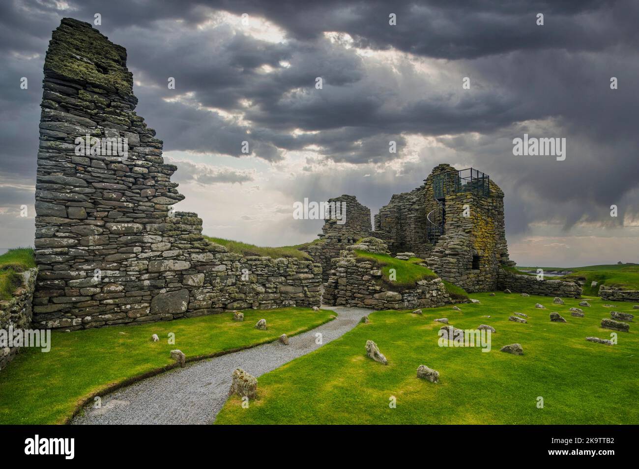Sito archeologico preistorico di Jarlshof, isole Shetland, Regno Unito Foto Stock