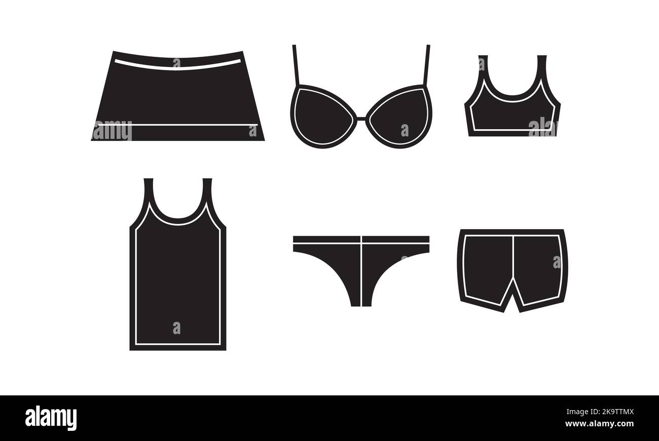 Set di icone UnderClothes. Set semplice di 6 icone di biancheria intima per il Web isolato su sfondo bianco Illustrazione Vettoriale