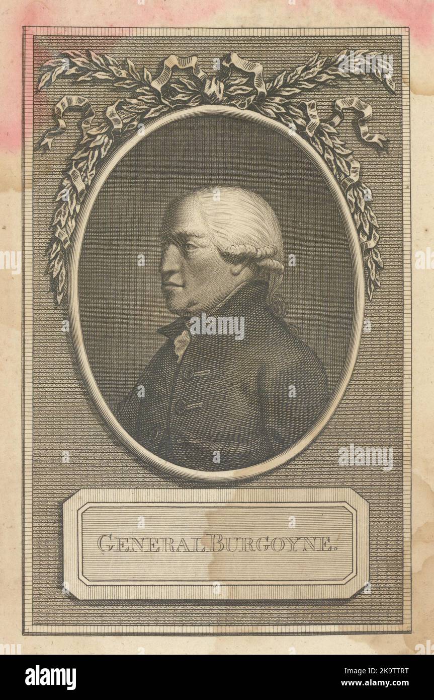 Generale John Burgoyne. American Revolutionary War 1780 vecchia stampa di antiquariato Foto Stock