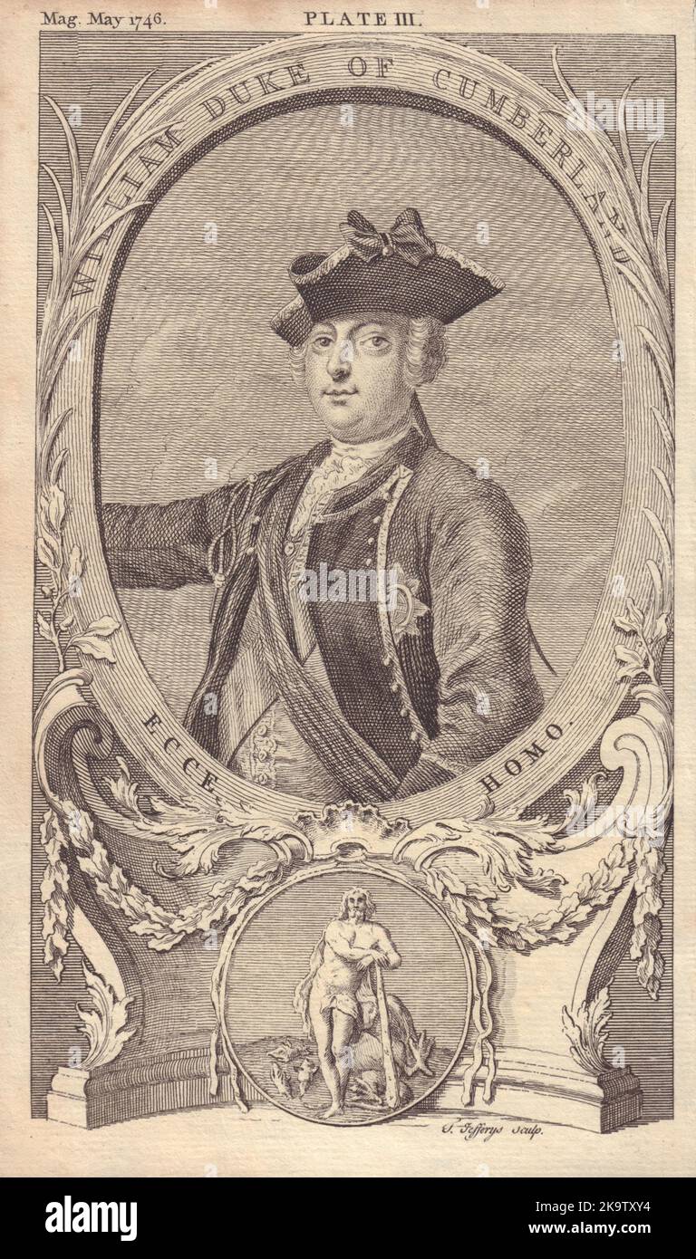 Principe Guglielmo, Duca di Cumberland. Jacobite Rising, Culloden 1746 vecchia stampa Foto Stock
