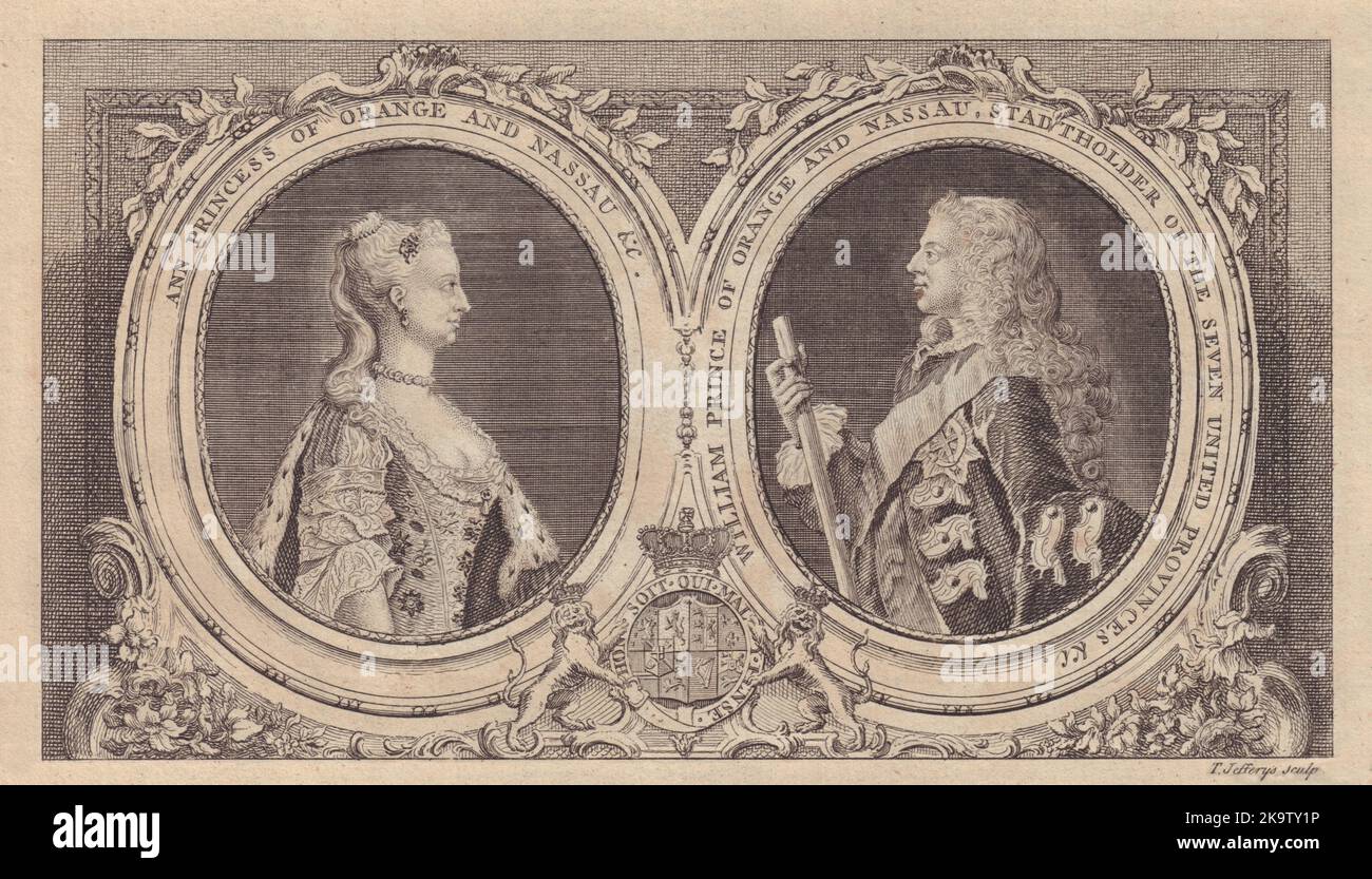 Ritratti di Guglielmo Principe di Orange e Anna di sua Consorte. SIGNORI MAG 1747 Foto Stock