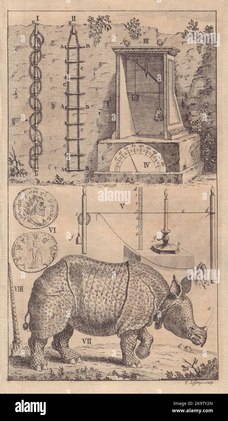 Scalatura Scalette igromane Coin Posthumus Rhinoceros corno Narwhal 1747 Foto Stock