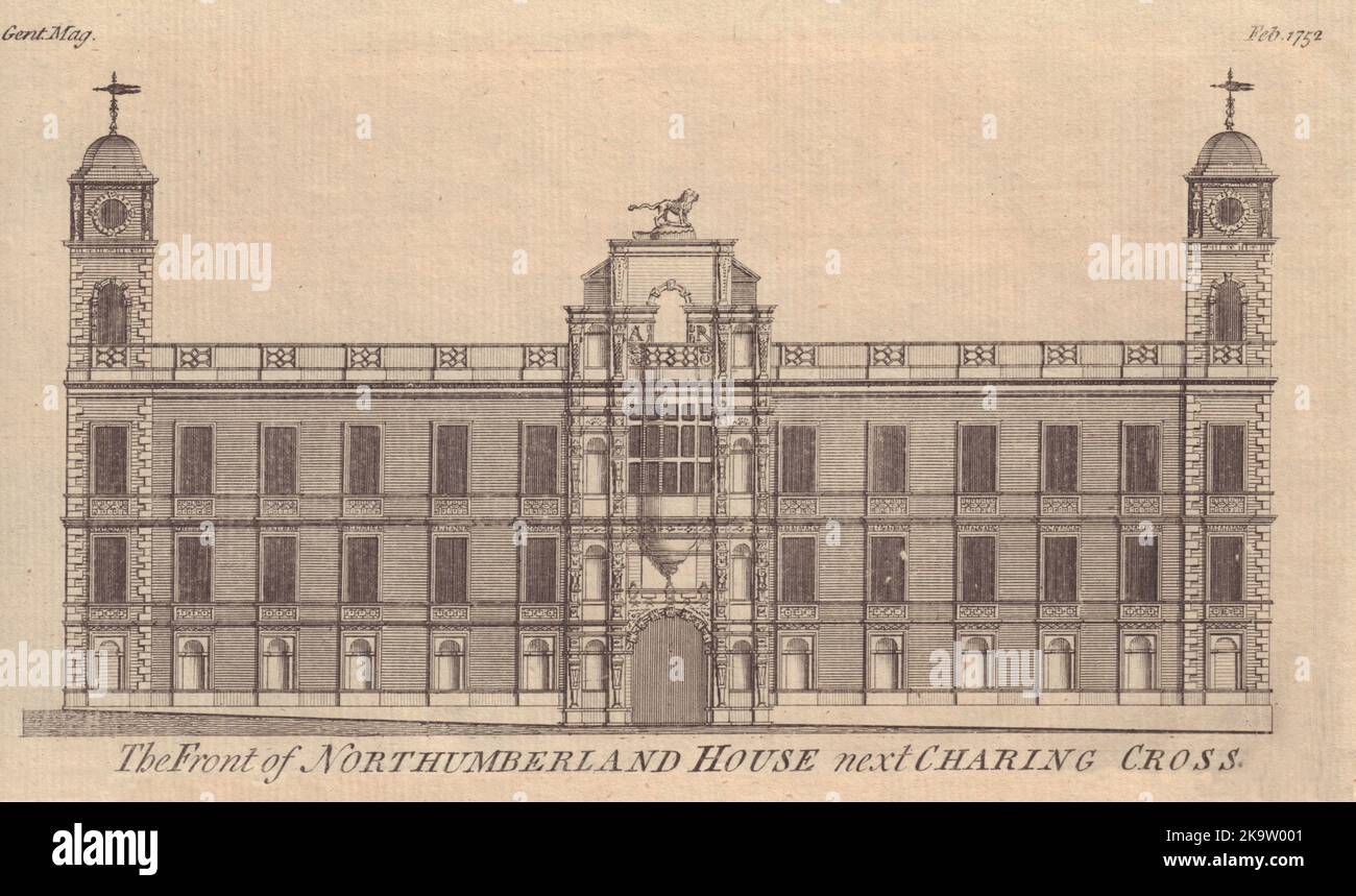 La facciata della Northumberland House accanto a Charing Cross. Londra 1752 vecchia stampa Foto Stock