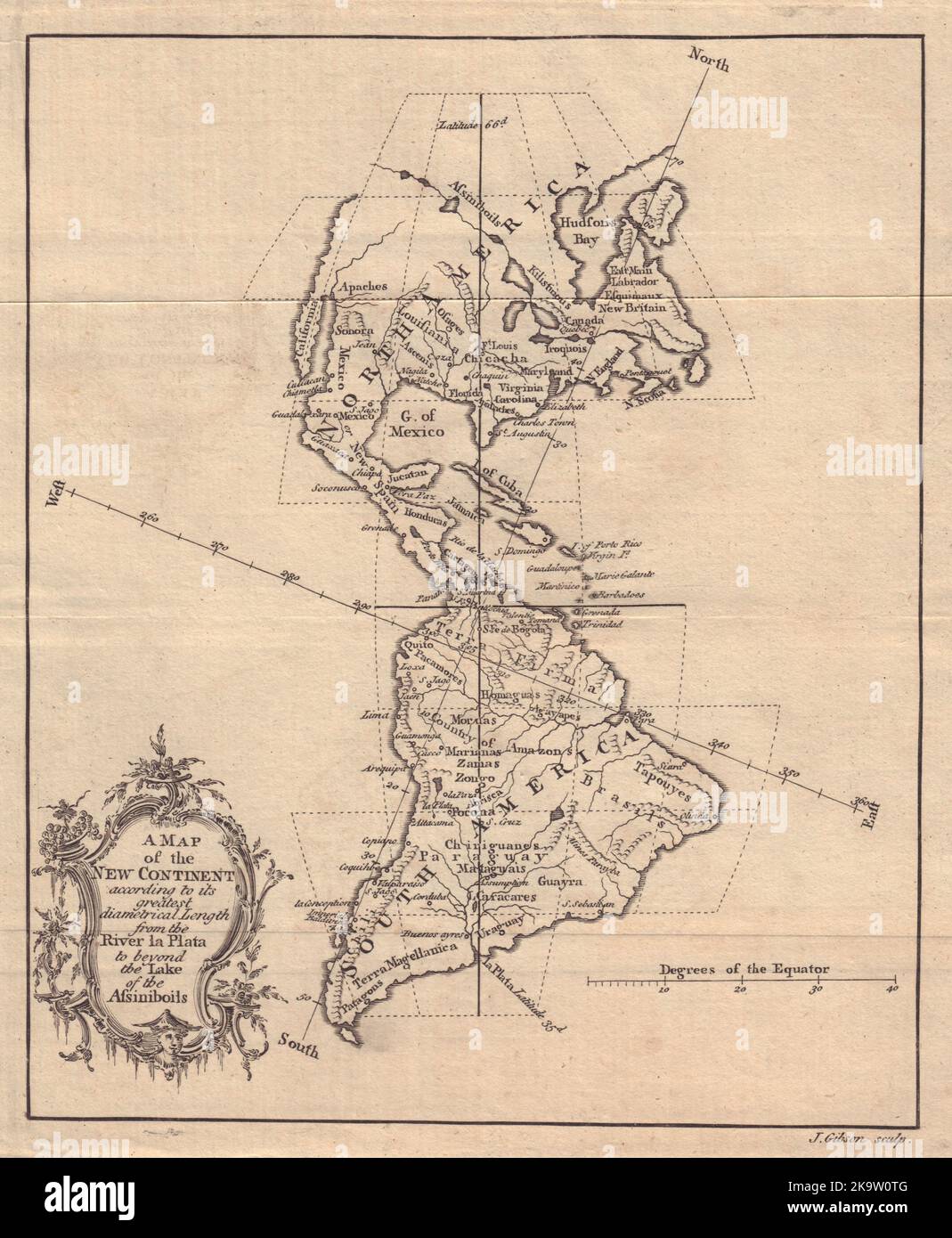 Una mappa del nuovo Continente… Americhe. Emisfero occidentale. GIBSON 1758 anni Foto Stock