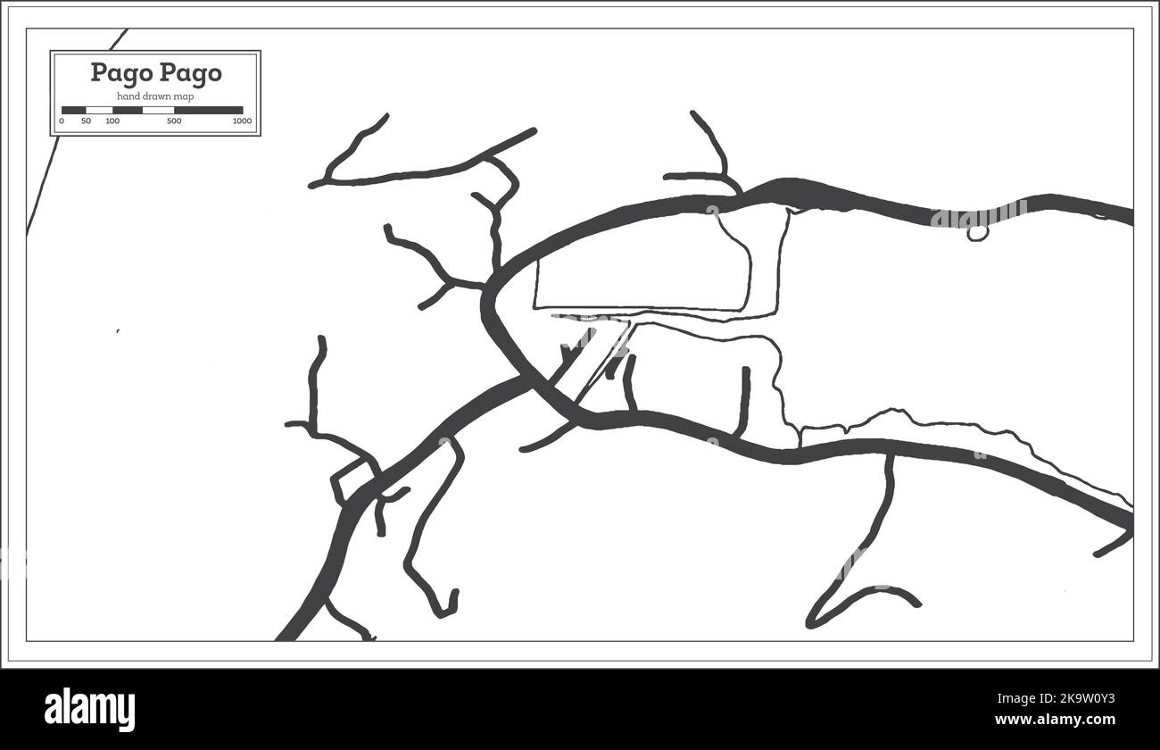 Pago Pago Mappa delle Samoa Americane in colore Bianco e Nero in stile retro isolato su Bianco. Mappa di contorno. Illustrazione vettoriale. Illustrazione Vettoriale