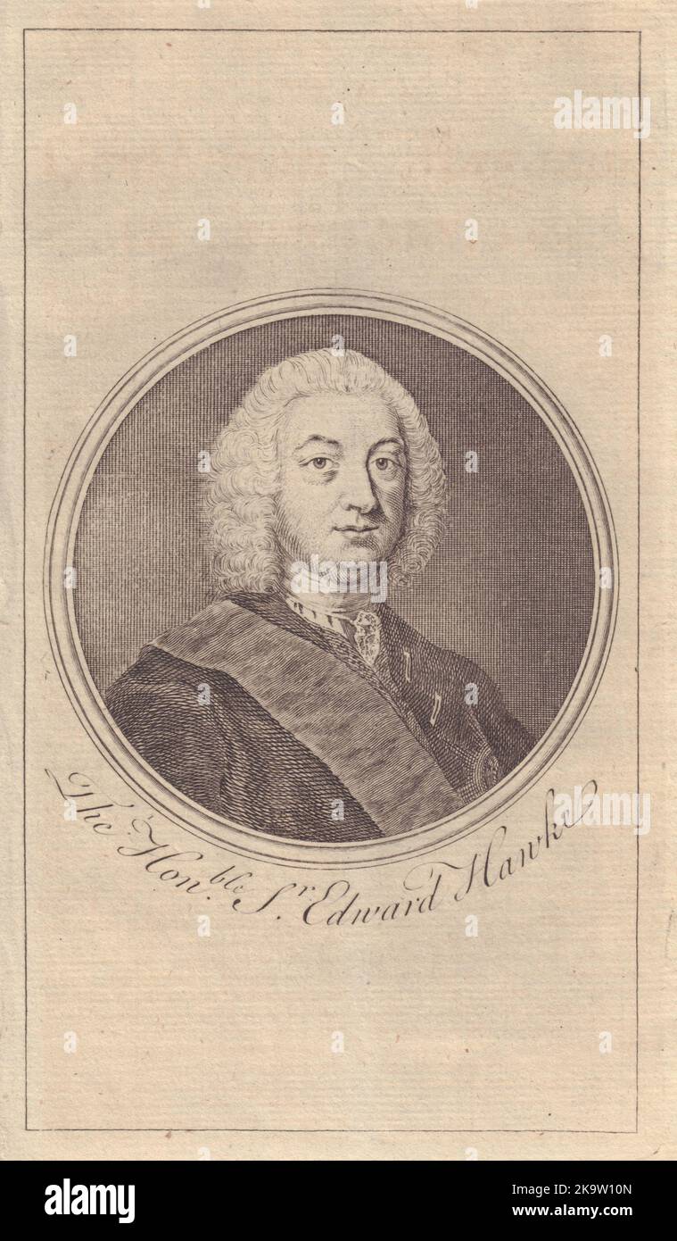 Sir Edward Hawke, Barone Hawke. Ufficiale della Marina reale. GENTS MAG 1760 vecchia stampa Foto Stock