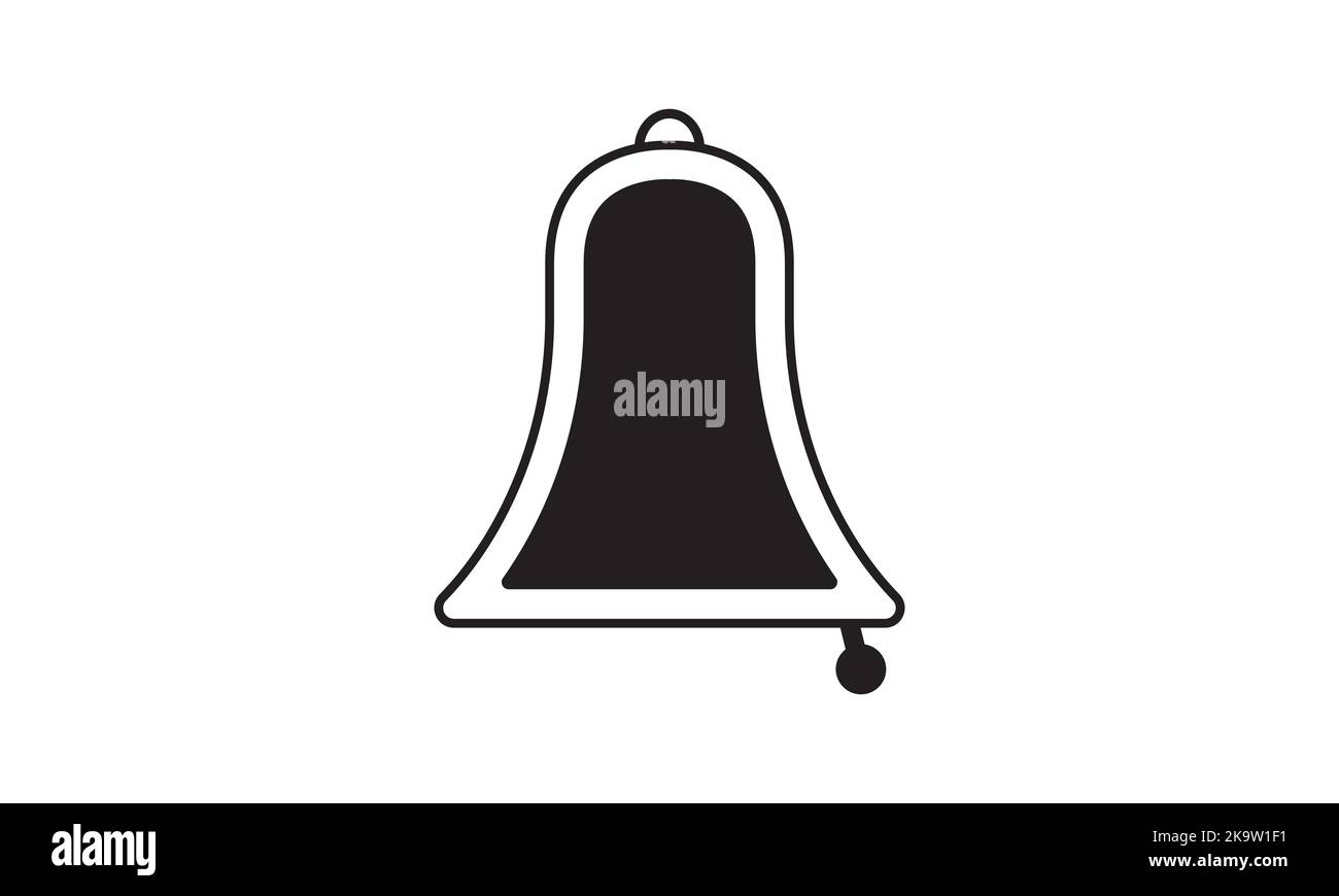 Icona a forma di campana in elegante stile piatto isolato su sfondo grigio. Simbolo di notifica per il vostro web site design, logo, app, UI. Illustrazione Vettoriale