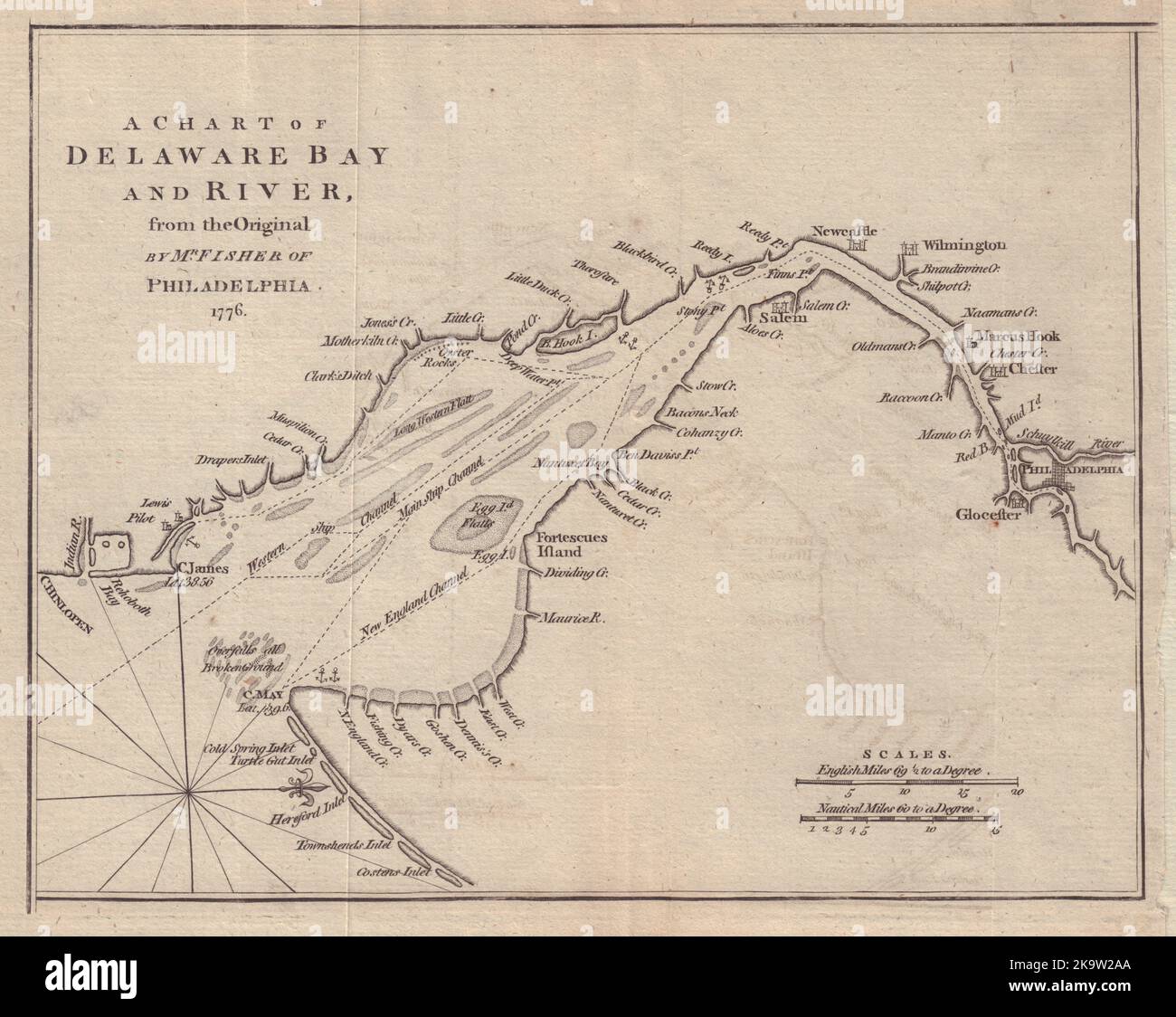 Una mappa di Delaware Bay & River da… Signor Fisher. New Jersey. MAPPA GENTS MAG 1779 Foto Stock