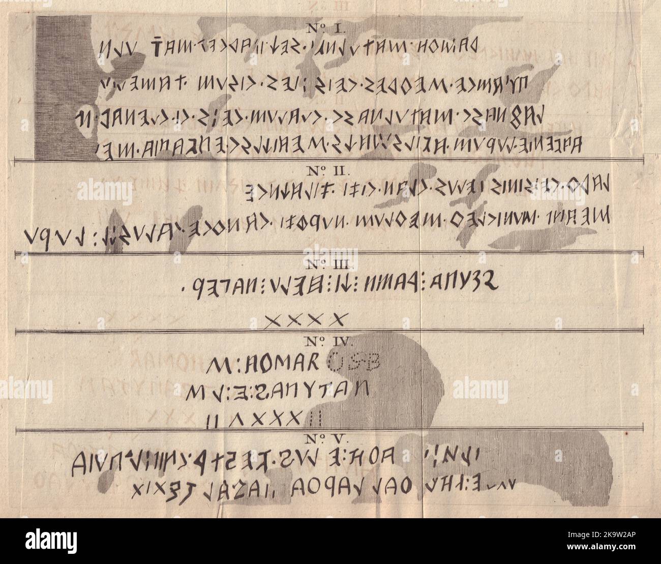 Iscrizioni etrusche scoperte a Corneto, antica Tarquinii. Tarquinia 1779 Foto Stock