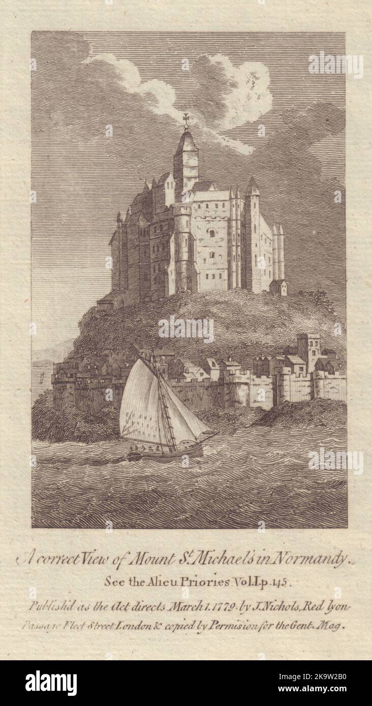 Una corretta vista del Monte San Michele in Normandia. Mont-Saint-Michel 1779 Foto Stock
