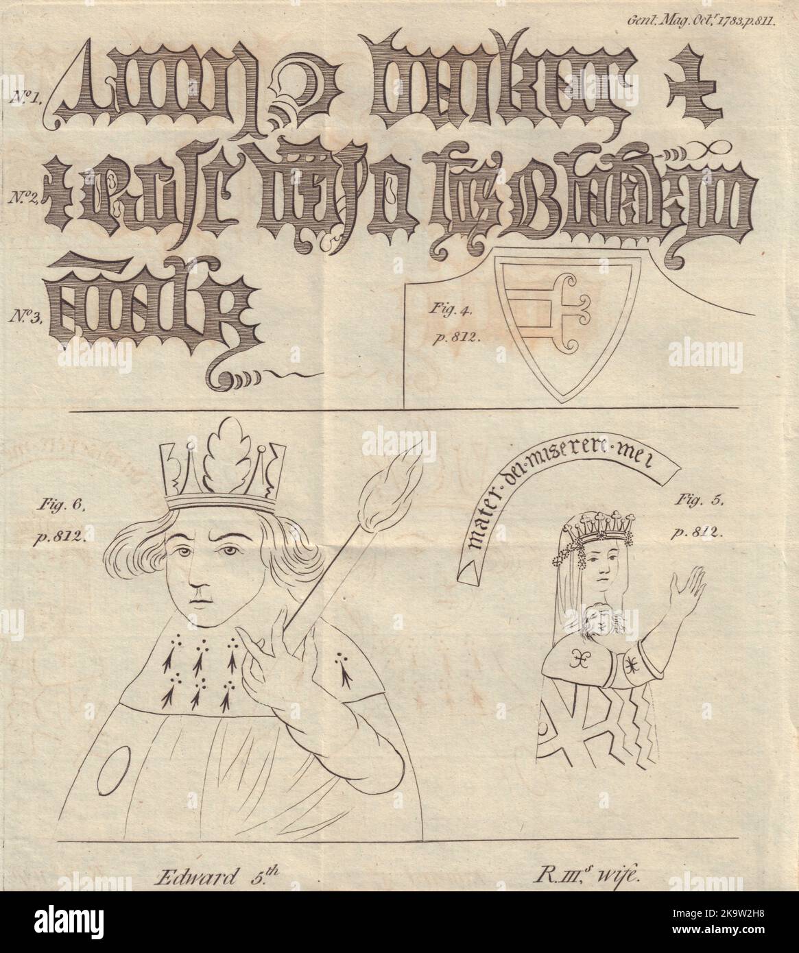 Chiesa di tutti i Santi, Leicester. Stanton Harcourt. Ann de Lovel. Re Edoardo V 1783 Foto Stock