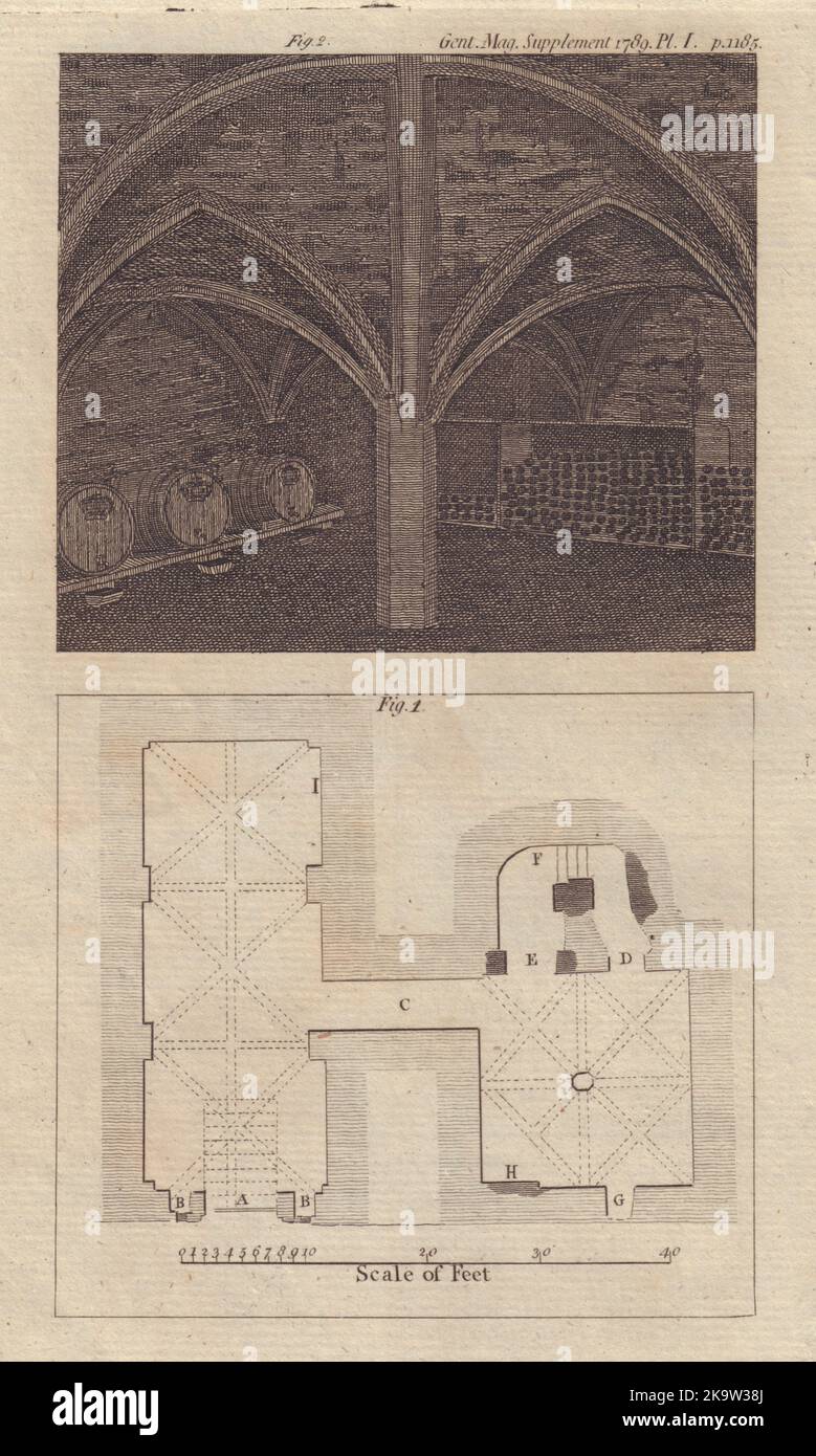 Antica cripta, ora utilizzata come cantina del Crown Inn, Rochester, Kent 1789 Foto Stock