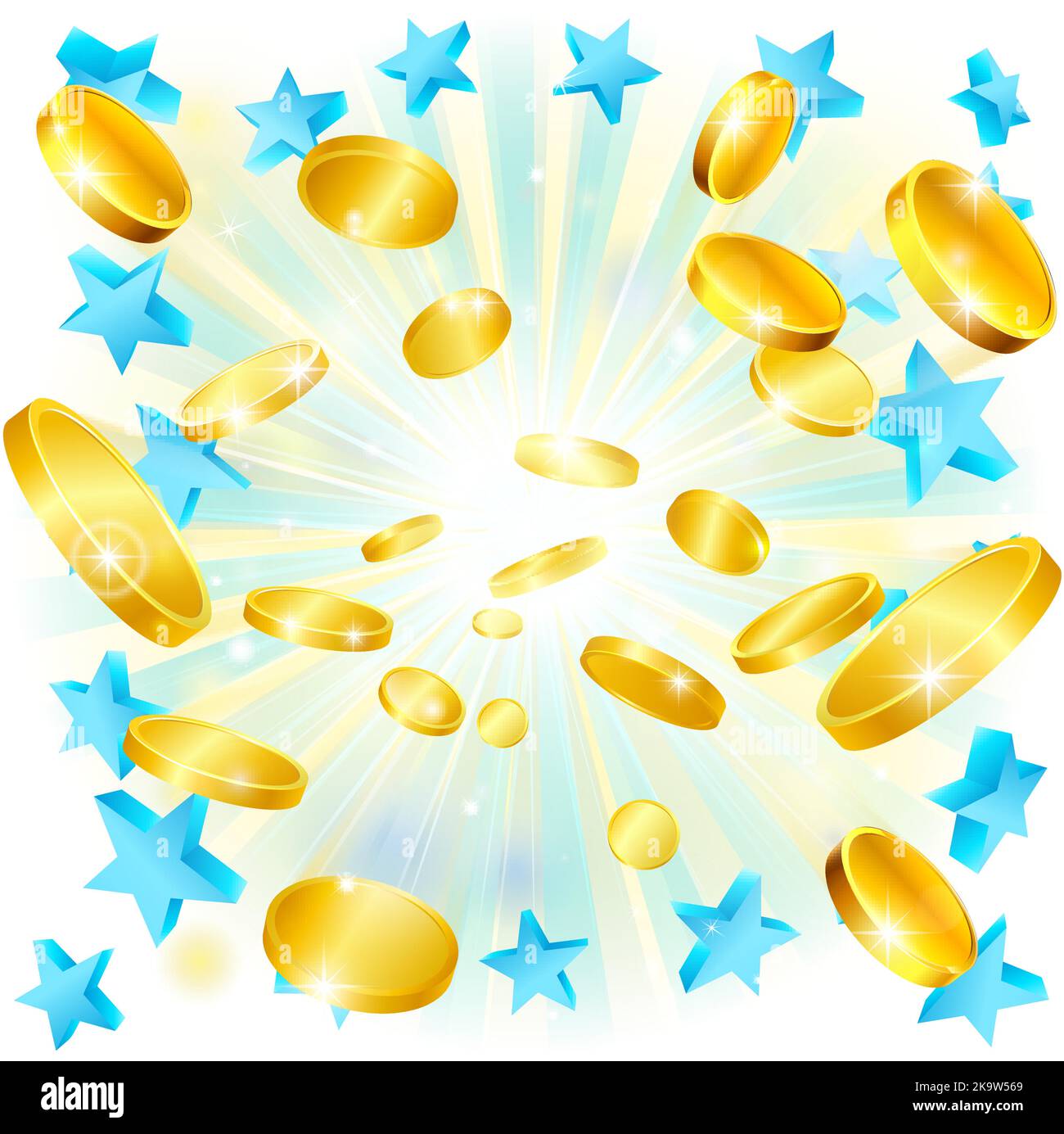 Oro Flying Coins denaro Exploding Jackpot concetto Illustrazione Vettoriale