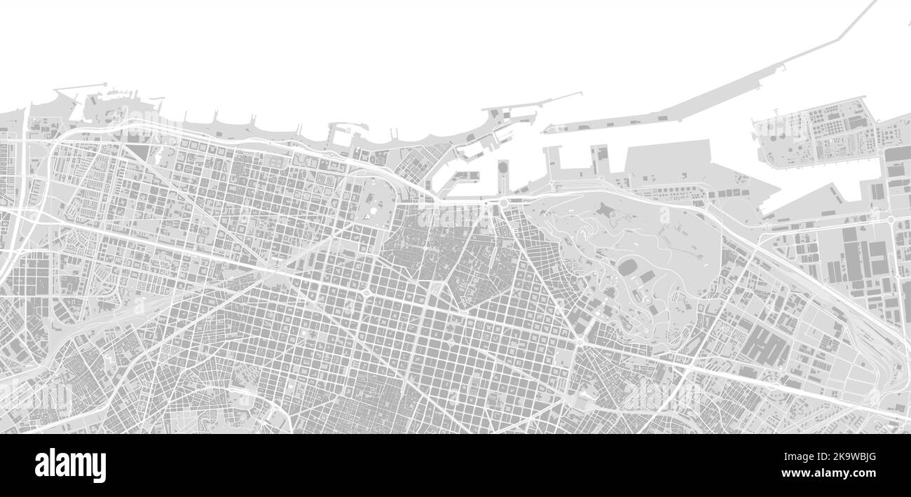 Mappa vettoriale della città urbana di Barcellona. Illustrazione vettoriale, mappa di Barcellona scala di grigi poster in bianco e nero. Immagine mappa stradale con strade, metropolitana c Illustrazione Vettoriale