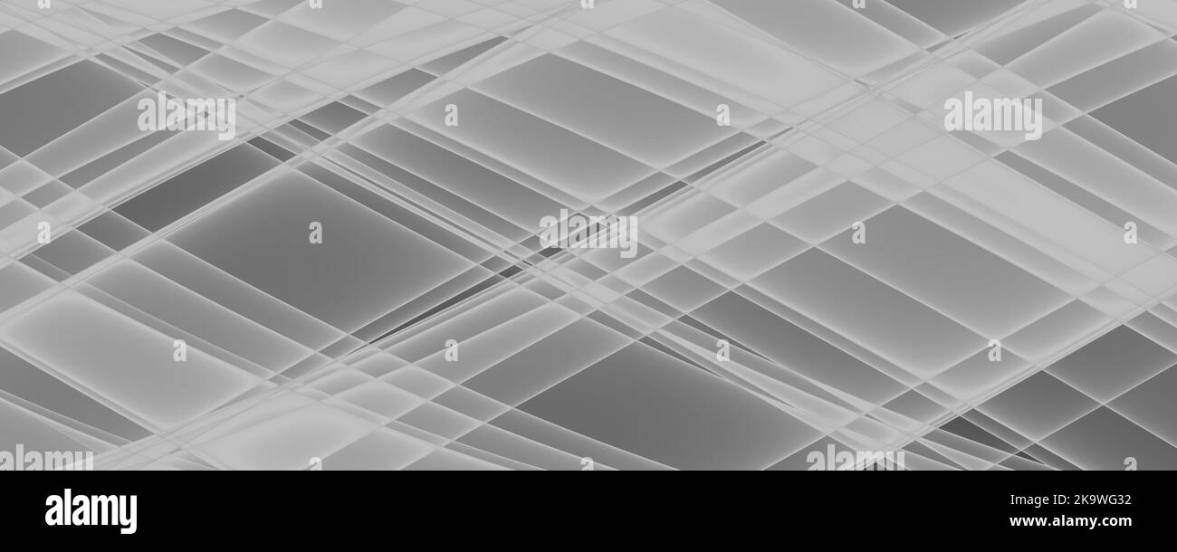 Sfondo astratto Banner 8K chiaro, scuro, monocromatico, Nero, Bianco, Raggio grigio, laser, nebbia, strisce, griglia, Quadrato, gradiente Foto Stock