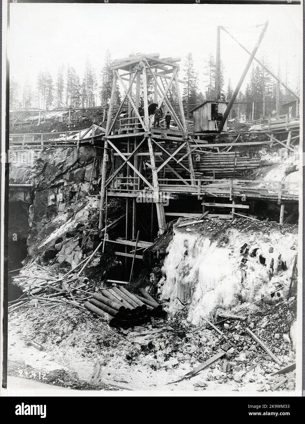 L'ascensore sopra lo scarico a Porjus. Foto Stock