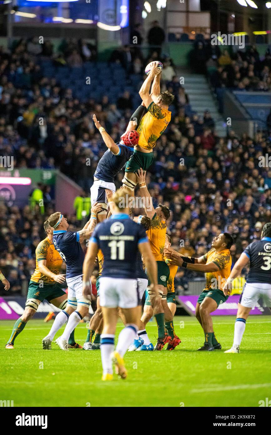 Scozia Ottobre 29th : l'azione di Mathes durante la partita di Internationals Autunno di Rugby Union tra Australia vs Scozia al BT Murrayfield Stadium Scozia 29th Ottobre 2022 Australia 16 : Scozia 15 Foto Stock