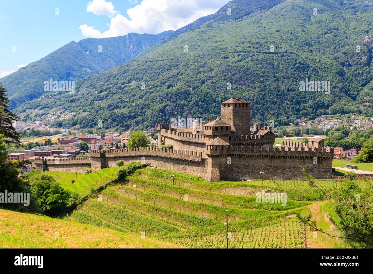 Castello di Montebello a Bellinzona, Svizzera. Patrimonio dell'umanità dell'UNESCO Foto Stock