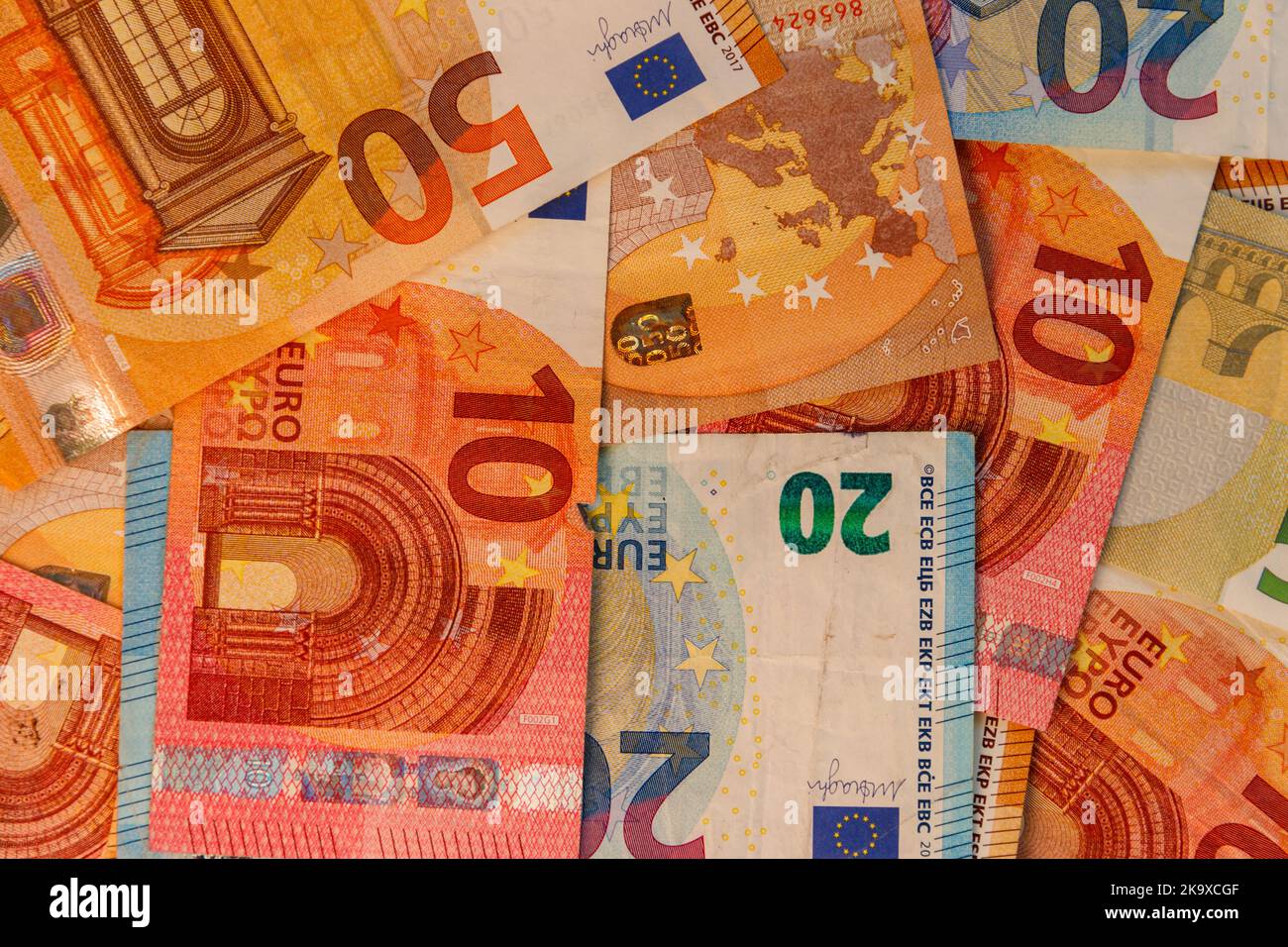 Contesto delle diverse banconote in euro Foto Stock