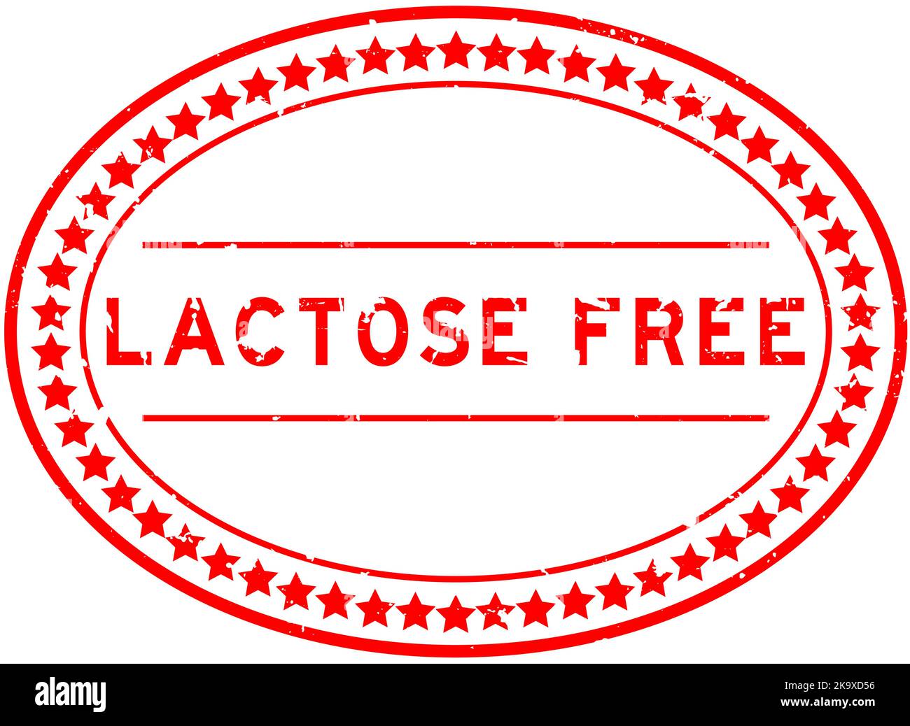 Grunge rosso senza lattosio parola ovale guarnizione di gomma timbro su sfondo bianco Illustrazione Vettoriale