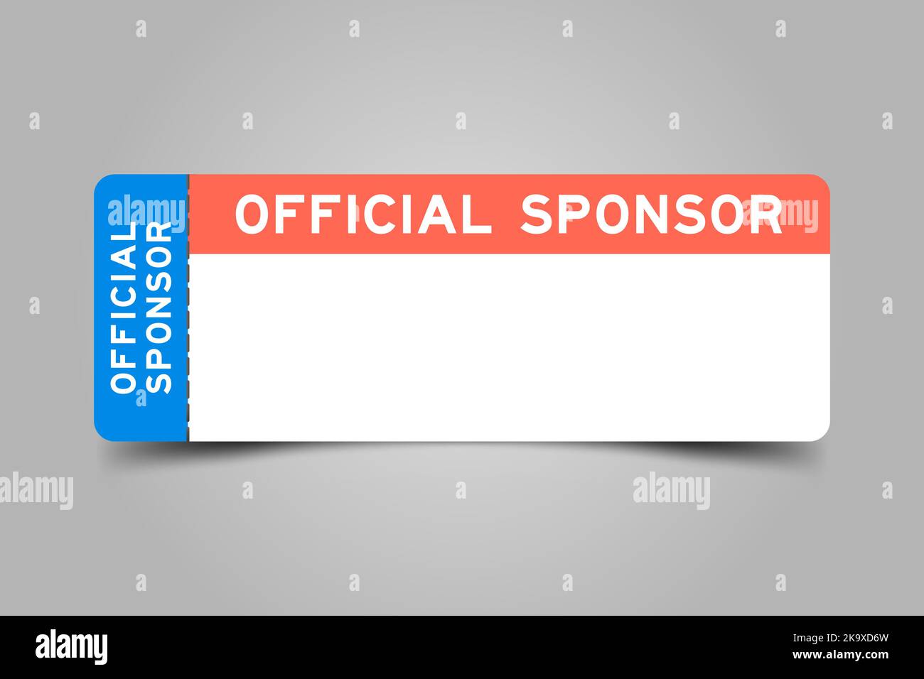 Biglietto di colore blu e arancione con sponsor ufficiale e spazio per la copia bianca su sfondo grigio Illustrazione Vettoriale