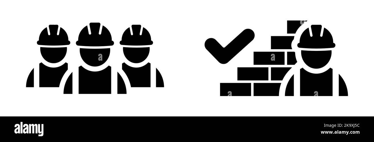 Appaltatori di costruzione, muro di mattoni, controllare icona set Illustrazione Vettoriale