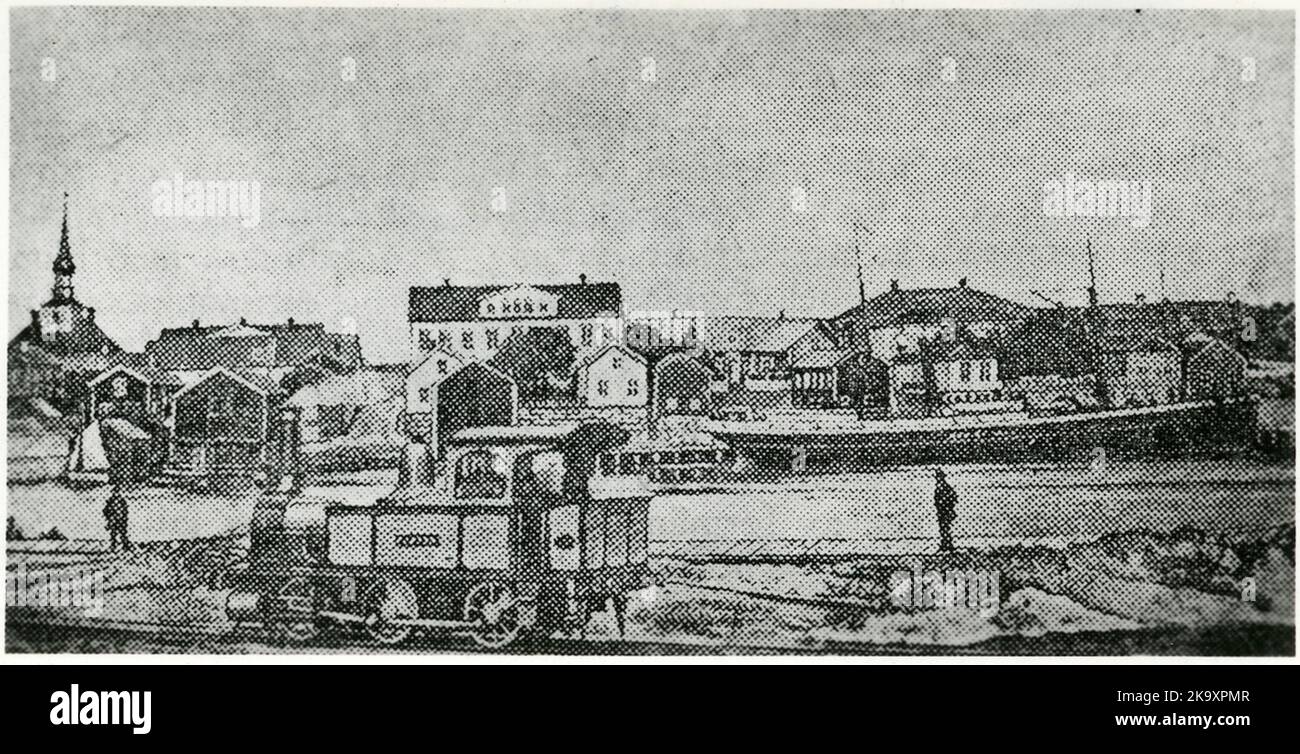 Hudiksvalls Järnväg, HJ LOK 3 'Forsna' Vid Hamnen 1871. Foto Stock