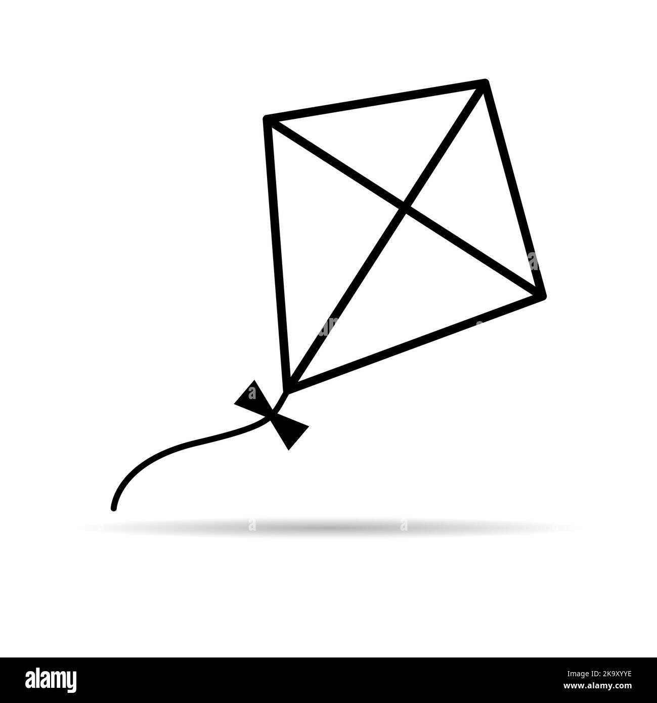 Icona di aquilone di volo con ombra, simbolo di attività all'aperto di hobby, illustrazione vettoriale di gioco di aria di vento. Illustrazione Vettoriale