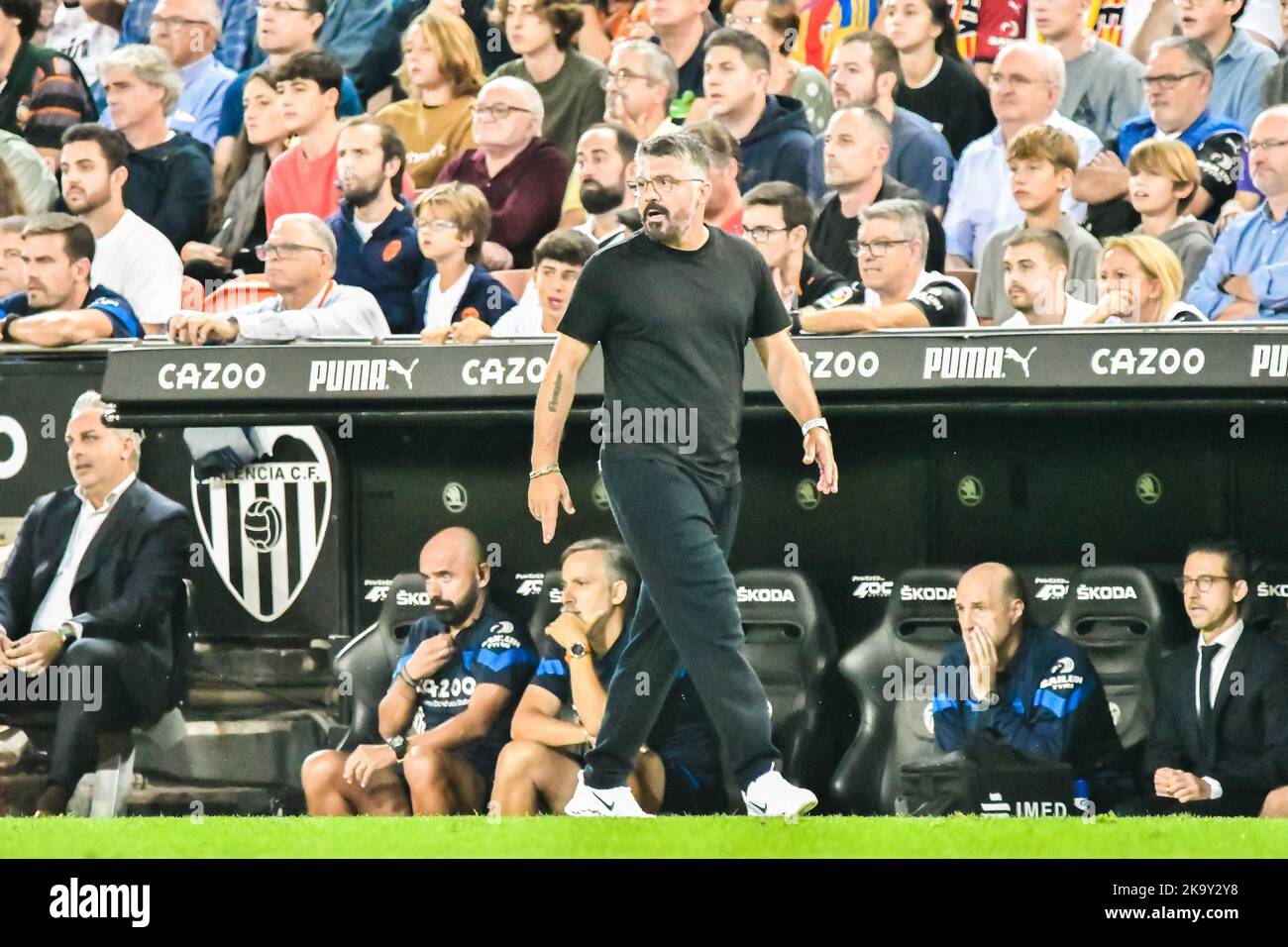 VALENCIA, SPAGNA - OCTOBR 29: Gennaro Gattuso di Valencia CF durante la partita tra Valencia CF e FC Barcellona di la Liga Santander il 29 ottobre 2022 a Mestalla a Valencia, Spagna. (Foto di Samuel Carreño/ PX Images) Credit: PX Images/Alamy Live News Foto Stock