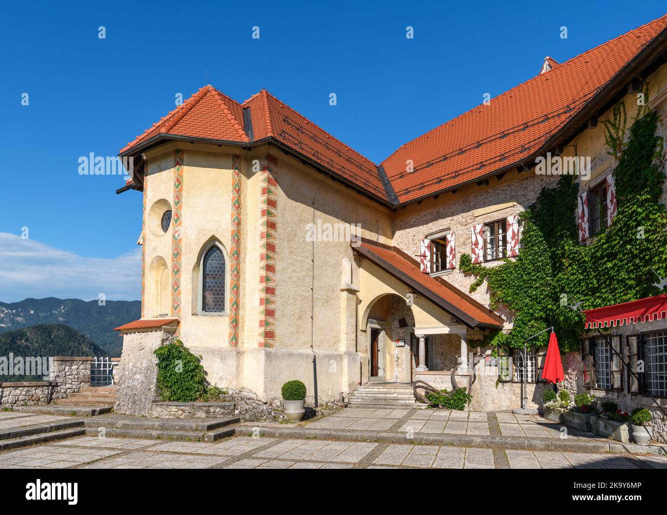 Il castello di Bled, lago di Bled Slovenia Foto Stock