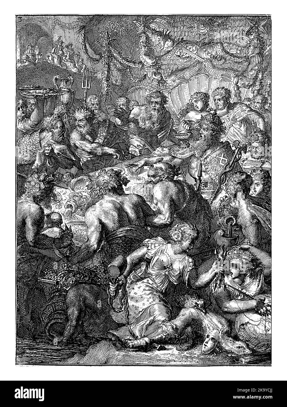 Rappresentazione allegorica della cena nuziale di Peleus e Thetis. Al pasto degli dei sono personificazioni degli dei del fiume che sostengono, compreso N Foto Stock