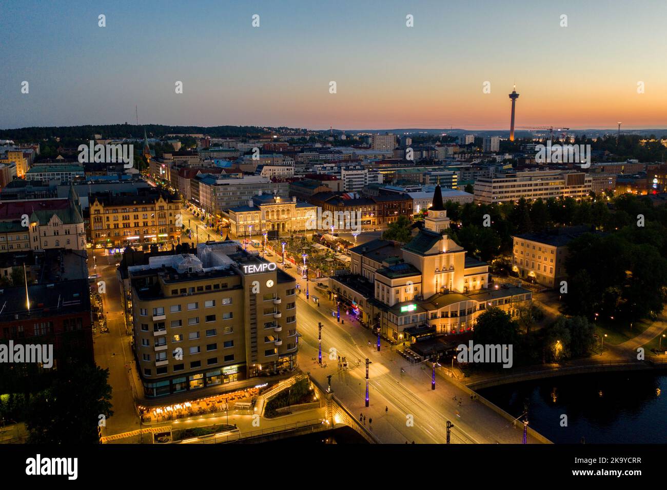 Luci serali a Tampere Foto Stock