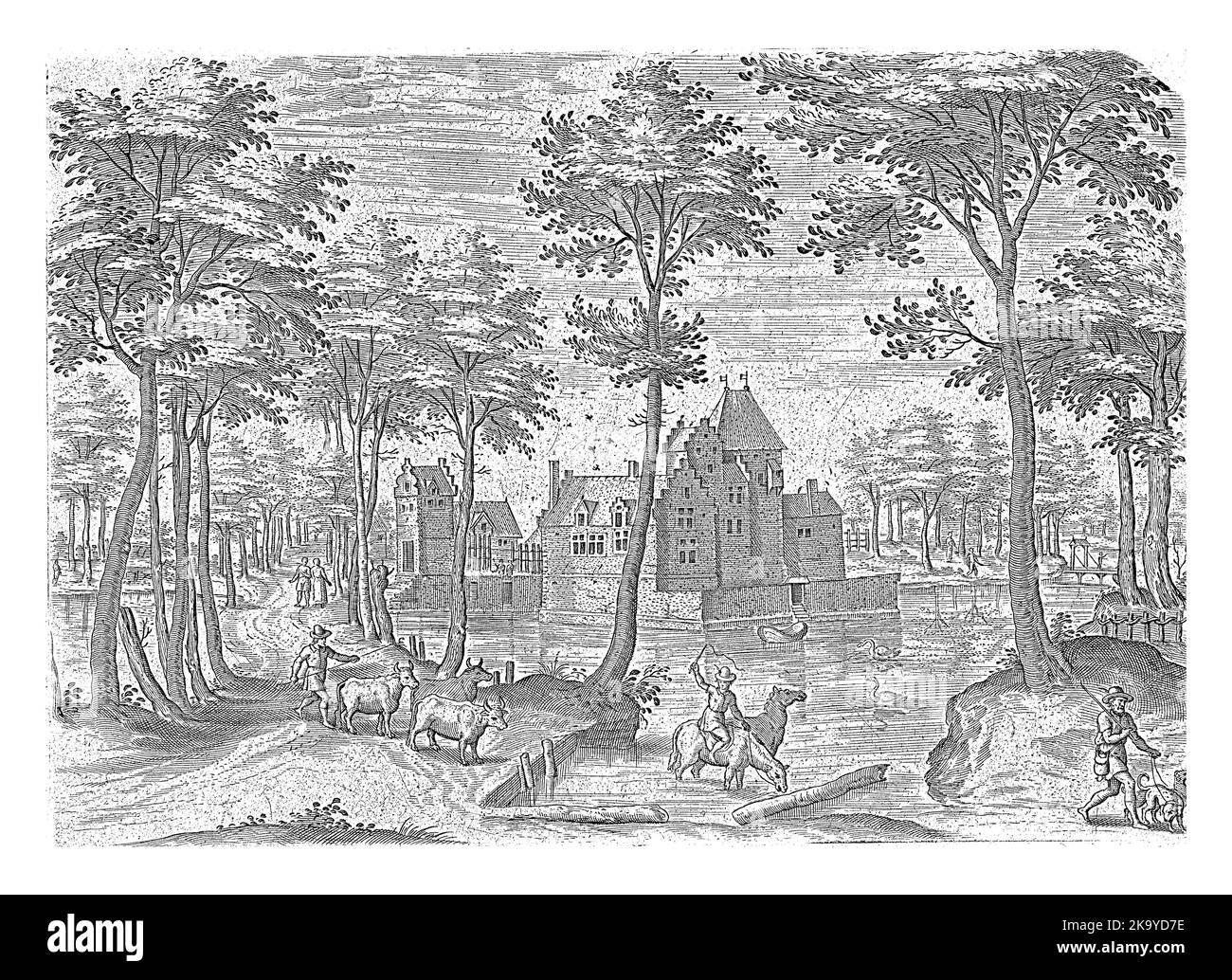 Veduta del Castello di Rivieren nel comune di Ganshoren, vicino a Bruxelles. La stampa fa parte di una serie di volti provenienti dall'area di Bruxelles. Foto Stock