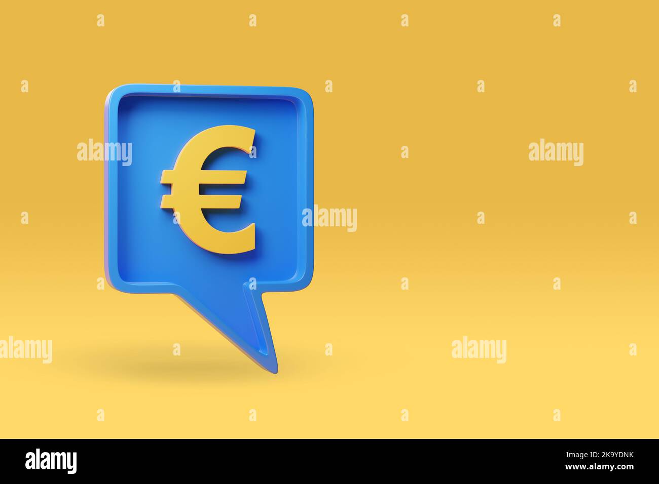 Palloncino con simbolo dell'euro su sfondo giallo con spazio per le copie. illustrazione 3d. Foto Stock