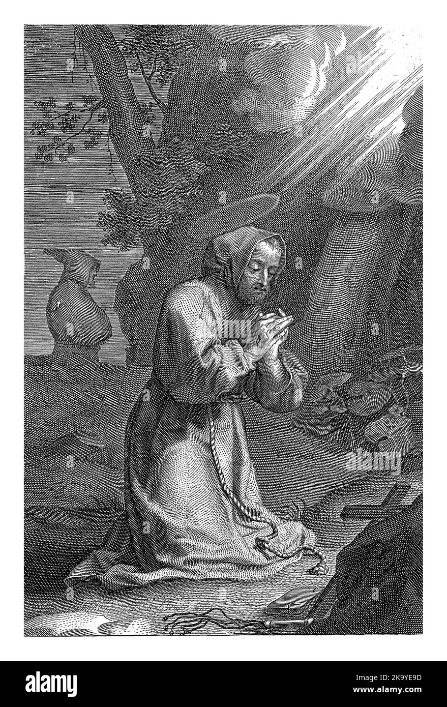 San Francesco d'Assisi in preghiera, Cornelis Galle (i), 1586 - 1650, annata incisa. Foto Stock