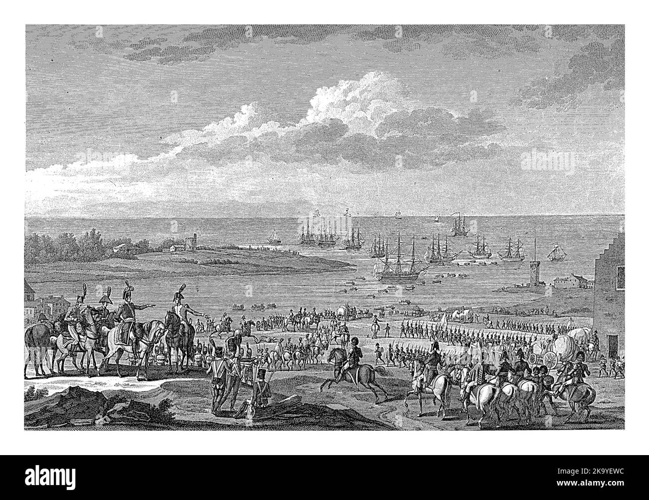 I soldati della forza di invasione britannico-russa lasciano Den Helder il 29 novembre 1799. Gli uomini sono portati alle navi in attesa in sloop. Foto Stock