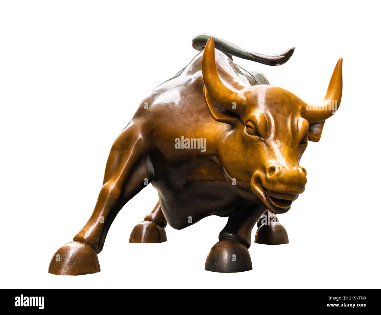 Isolare il simbolo intagliato del commercio del Bull in Lower Manhattan Foto Stock