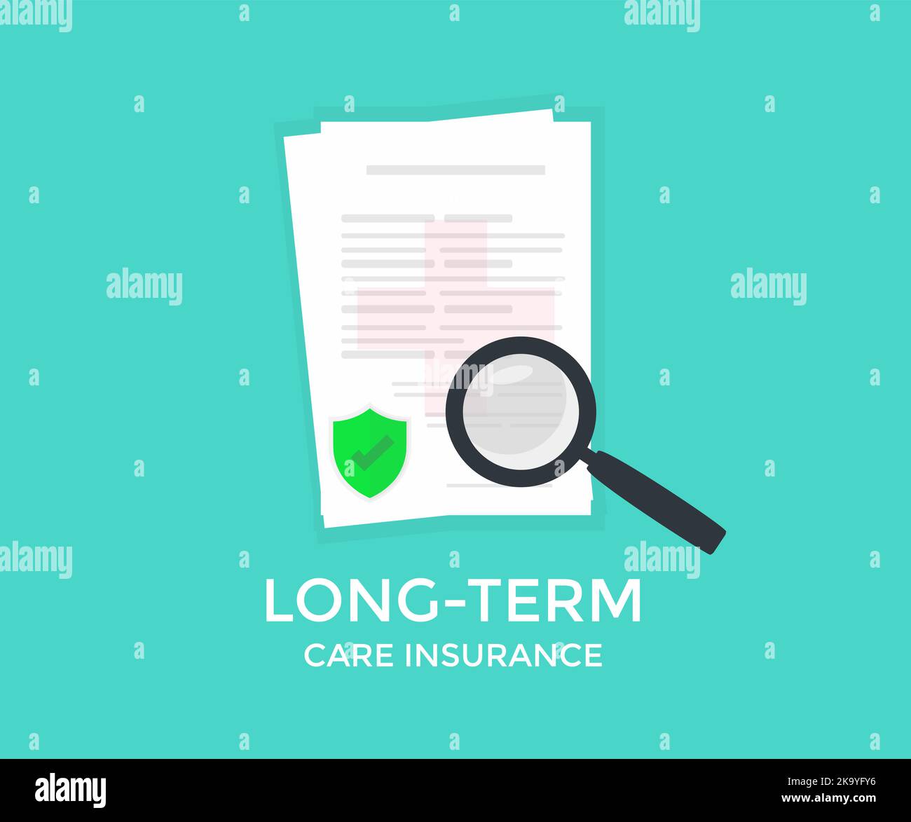 Design del logo della forma di assicurazione di cura a lungo termine. Disegno e illustrazione del vettore di concetto medico e sanitario. Illustrazione Vettoriale