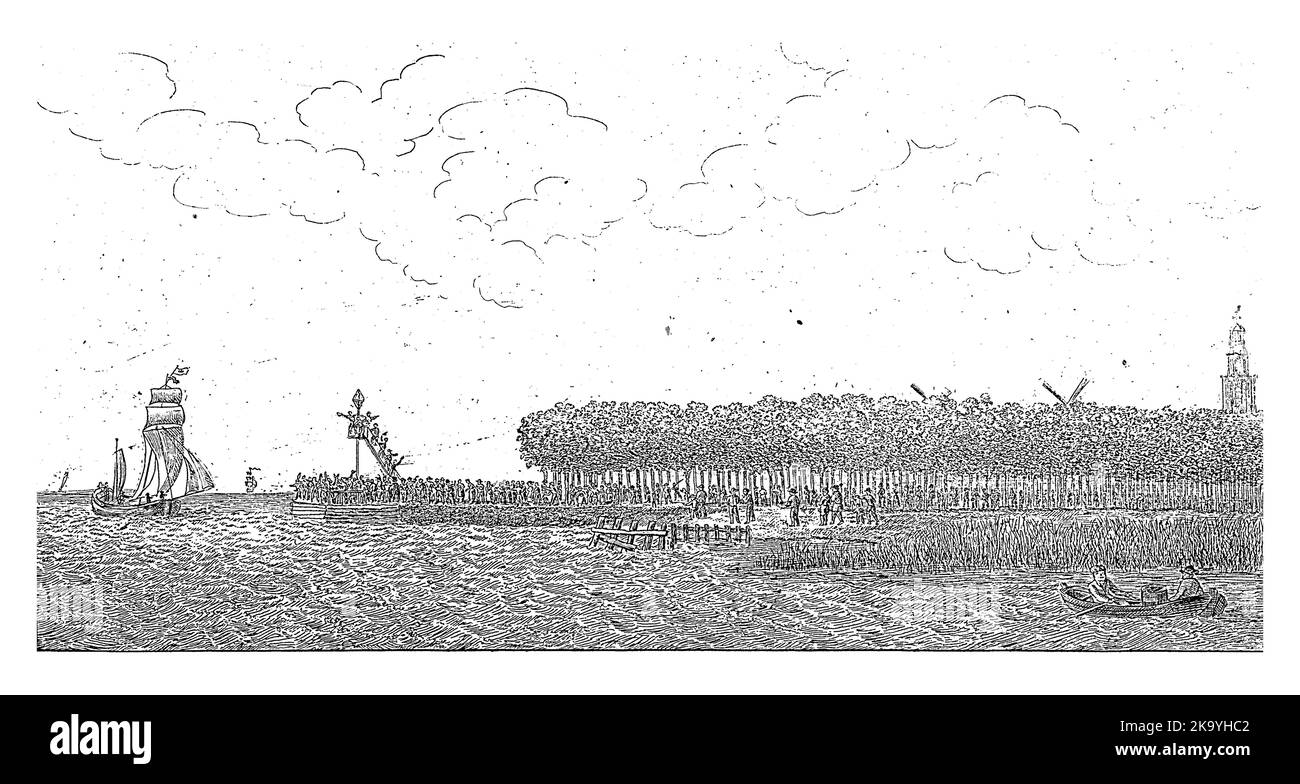 Arrivo del primo combattente olandese nel 1814. La nave è allietata da una grande folla al faro sul molo. In alto a destra: Pagina 168. Foto Stock