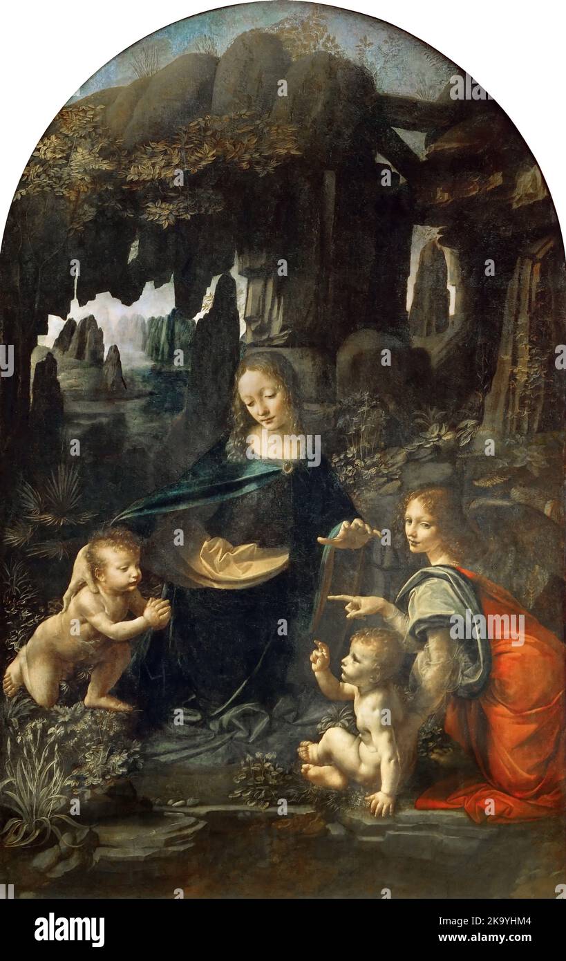Vergine delle rocce, 1483–1493 Pittura di Leonardo da Vinci Foto Stock