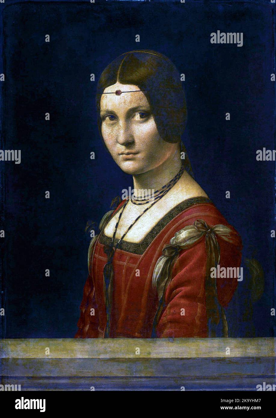 La Belle Ferronnière, 1490–1498 Ritratto di una donna sconosciuta. Pittura di Leonardo da Vinci Foto Stock