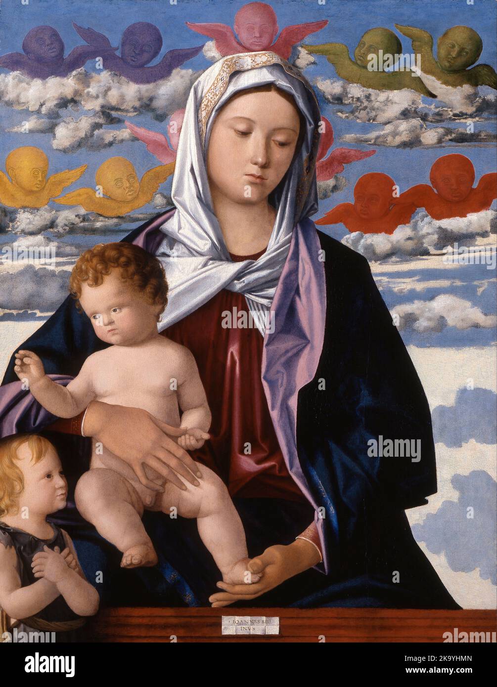 Madonna col Bambino con il Bambino San Giovanni Battista, 1480; laboratorio di Giovanni Bellini Foto Stock