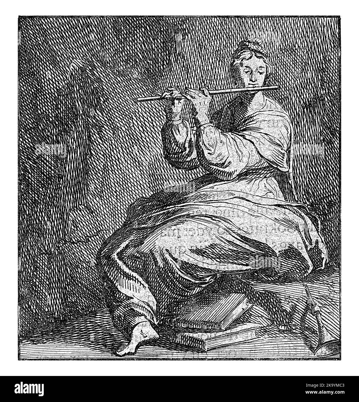 Euterpe, la musa della musica e del lirismo, è erroneamente indicata qui come Erato, la musa del lirismo e della poesia d'amore. L'Euterpe seduto gioca il Foto Stock