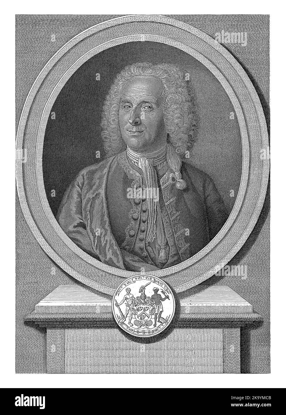 Busto ritratto dello Scotsman John Philips, governatore olandese di Sint Maarten nel XVIII secolo. Mostrato nel telaio ovale. Foto Stock